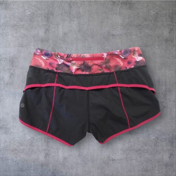 Lululemon Speed Short Black Poppy Petals Womens Sz 6 Running Training Athleisure - Picture 5 of 10